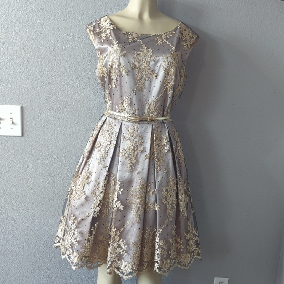 Eliza J Gold Pleated Dress With Pockets On The Sides